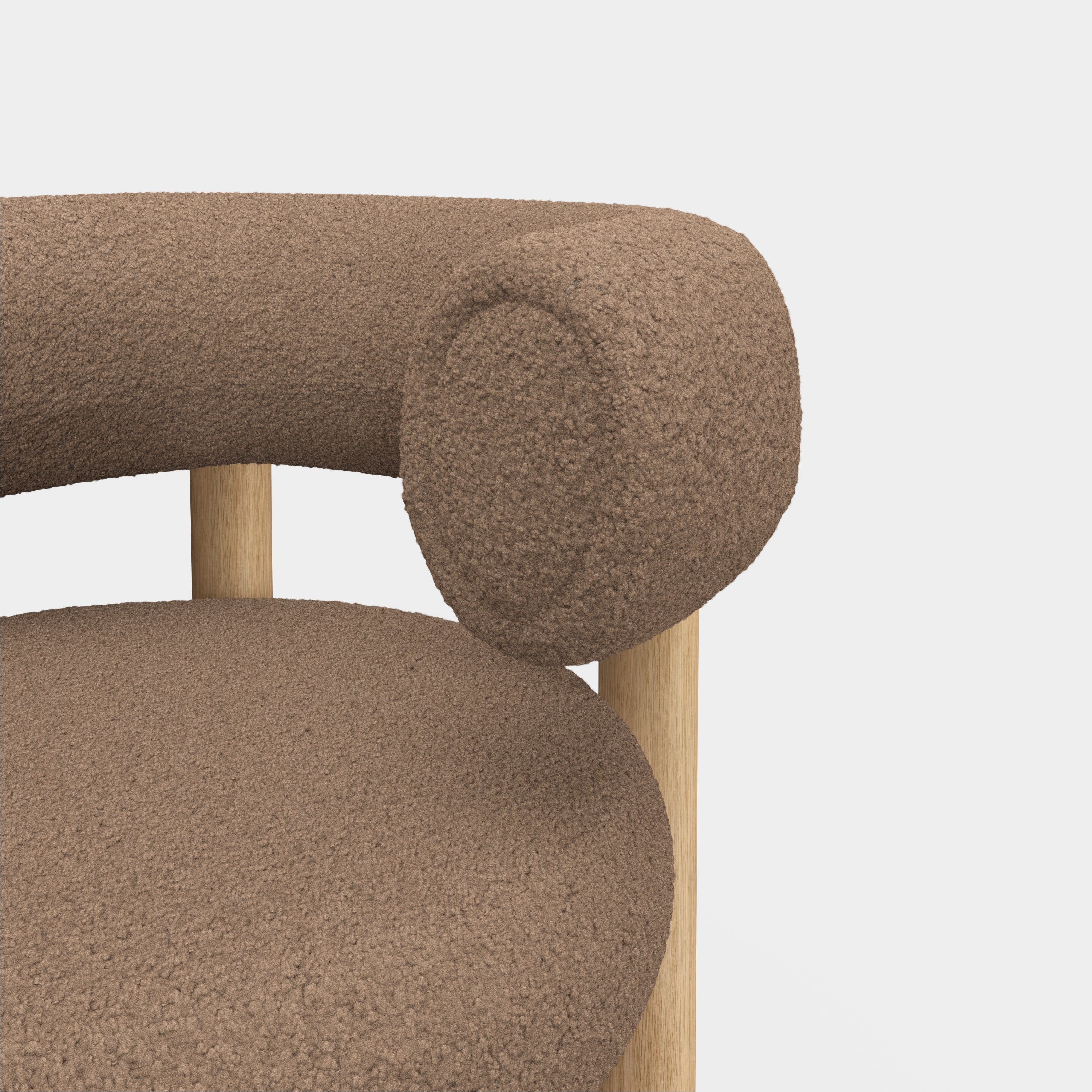 Tom Dixon - Fat Lounge Chair Brushed Natural Wood & Light Brown Boucle
