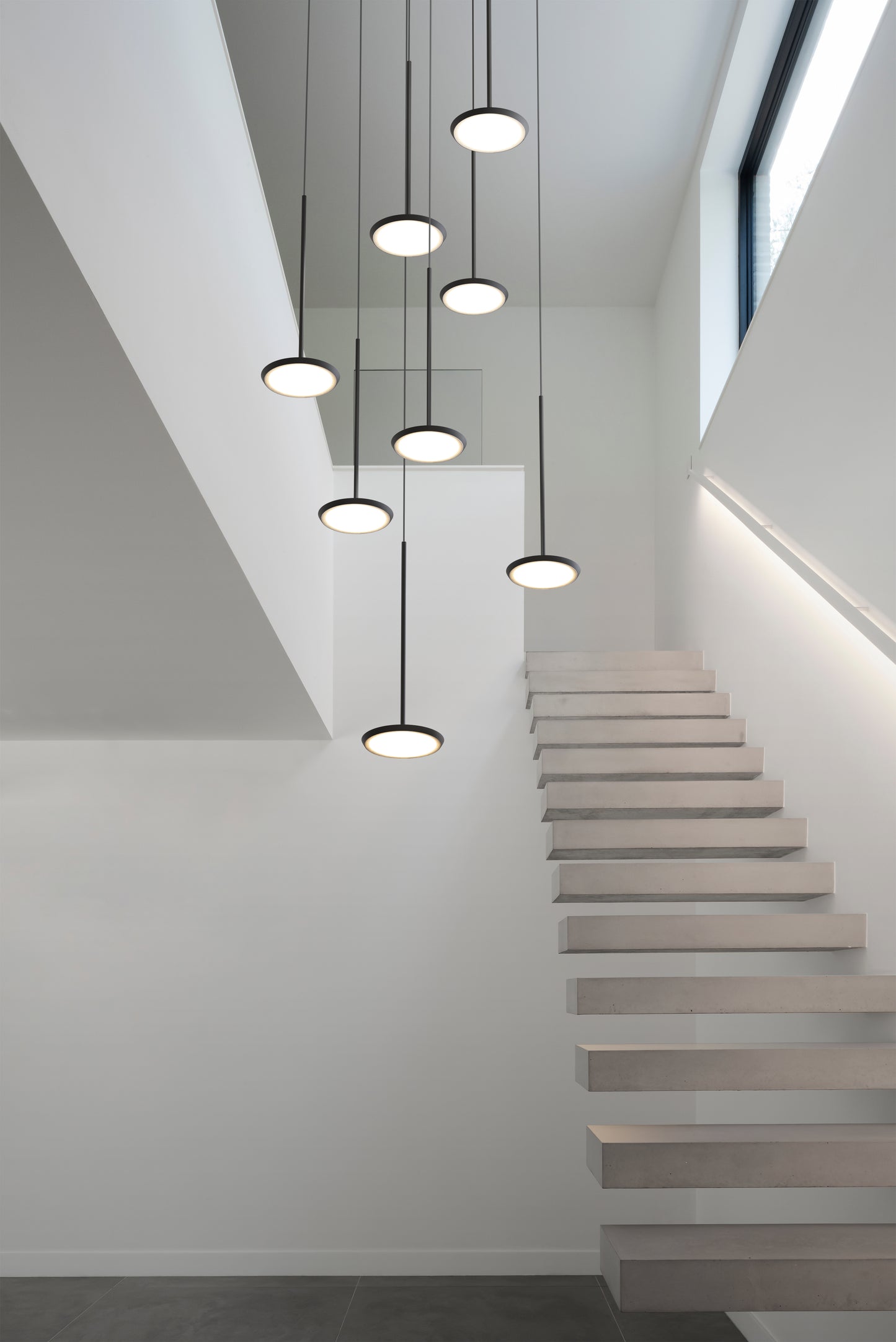 Sky Solo Black Chandelier - staircase environmental