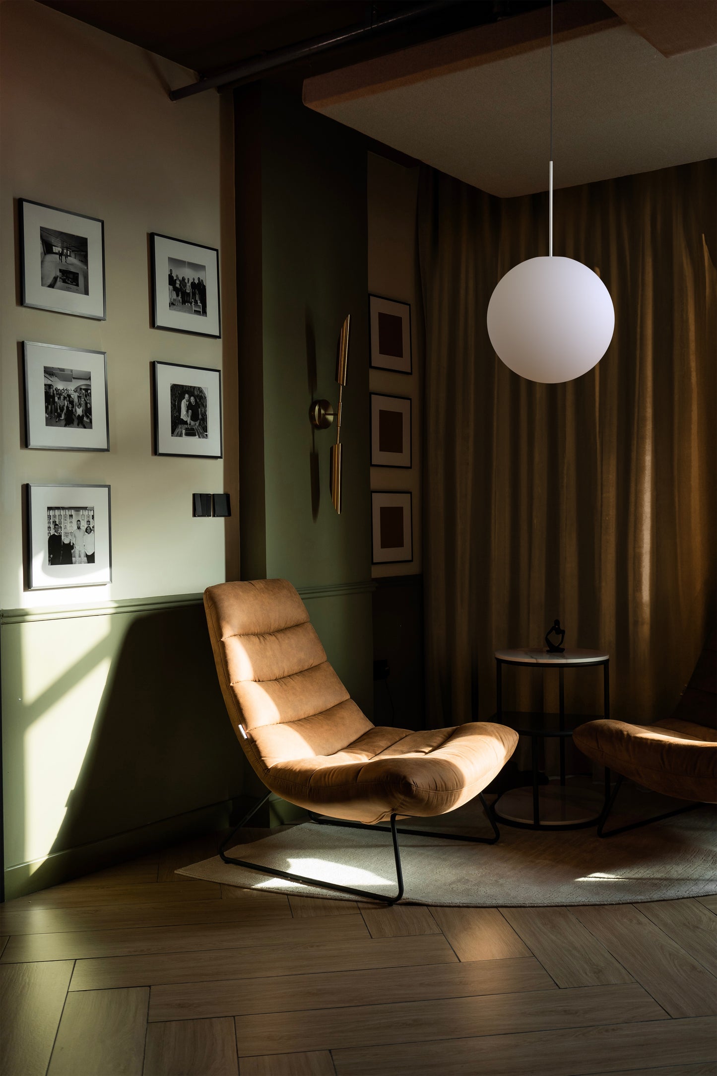 Bola Sphere Pendant 16 inch brown suede environment