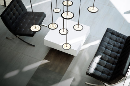 Sky Solo Black Chandelier - Barcelona chair environmental